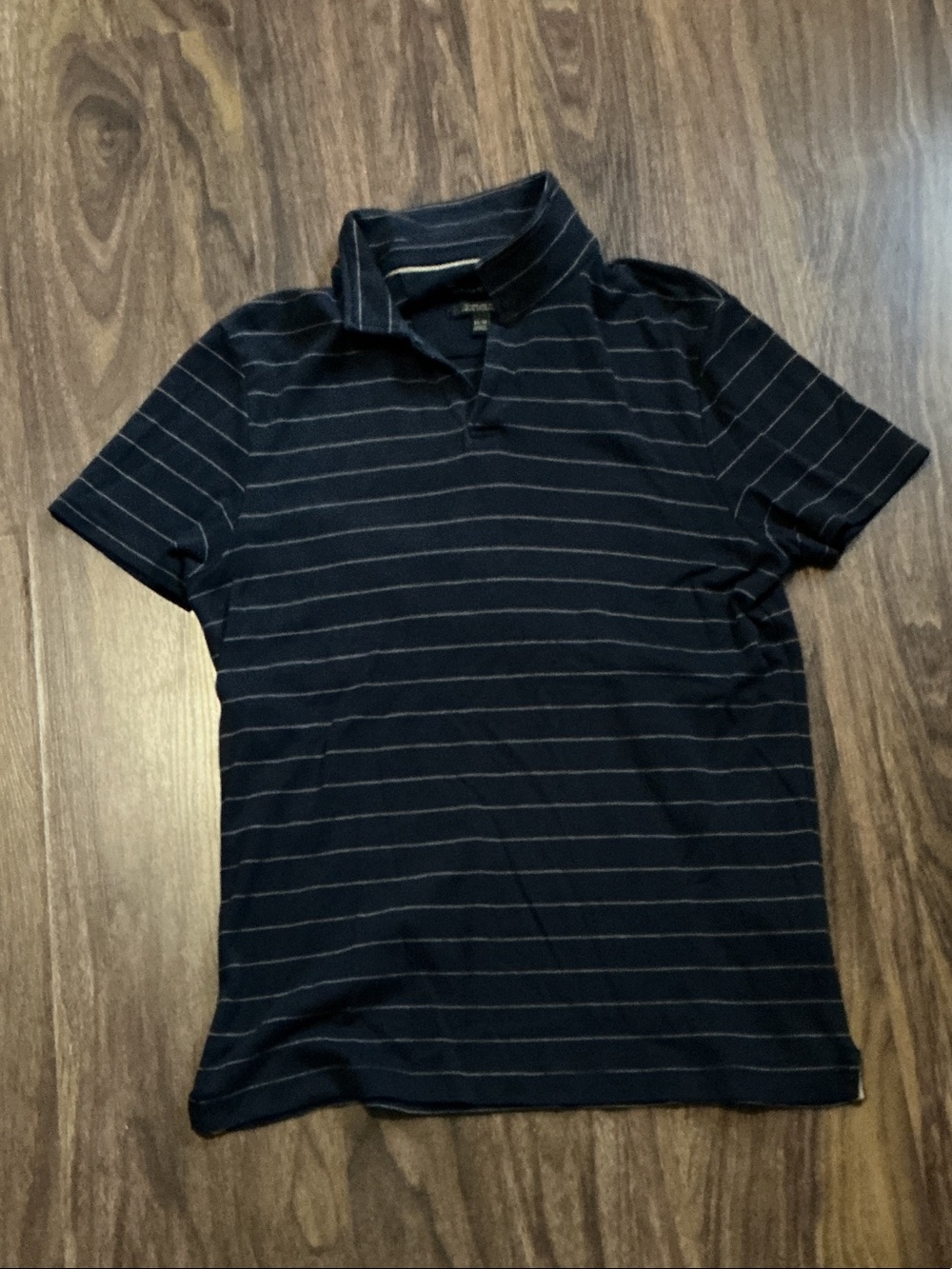 Banana Republic Navy Polo with Thin Light Gray Stripes